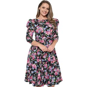 Women's Summer 3/4 Long Sleeve Midi Cocktail Dress Side Pocket and Tie Waist