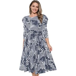 Women's Summer 3/4 Long Sleeve Midi Cocktail Dress Side Pocket and Tie Waist