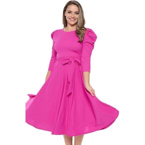 Women's Summer 3/4 Long Sleeve Midi Cocktail Dress Side Pocket and Tie Waist in Saudi Arabia