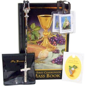 Autom First Communion Set for Boys with Mass Book, Rosary, Case, Lapel Pin, and Scapular