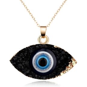 Caiyao Lucky Turkish Evil Eye Hamsa Hand Resin Druzy Stone Pendant Acrylic Protection Eye Wealth Amulet Link Chain Necklace for Women Men Girl Boy Good Luck Unisex Jewelry Gift