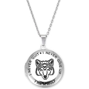 Wolf Necklace with Encourage Words, That Holds Pictures Inside, Stainless Steel Wolf Necklace Gifts for Boys Men Girls