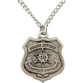 Police Officer Badge Charm Necklace, Silver Tone, 7/8 Inch in Saudi Arabia