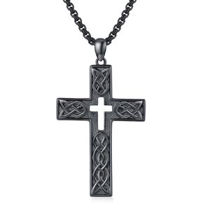 Black Cross Necklace S925 Sterling Silver Celtic Cross Necklace Black Cool Celtic Cross Pendant Necklaces Celtic Valentines Day Gifts for Men Teen Boys