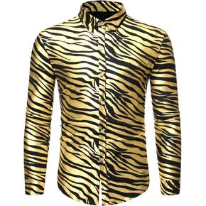 Lars Amadeus Men's Vintage Leopard Animal Print Button Down Long Sleeve Casual Shirt