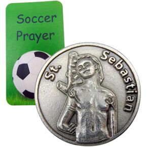 Westmon Works Saint Sebastian Soccer Token Set with Holy Card for Footballers and Metal Pocket Boys or Girls Sports Player Trinket Made in Italy