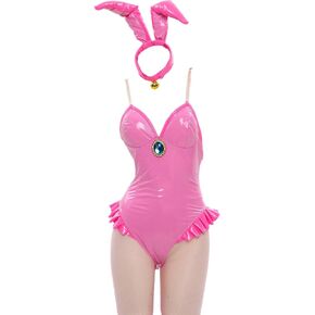 MEOWCOS Bodysuit for Women Cute Pink Princess Bunny Girl Costume with Stockings Halloween Costume