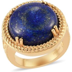 SHOP LC DELIVERING JOY 18K Yellow Gold ION Plated Round Lapis Lazuli Solitaire Ring for Women Jewelry Valentines Day Gifts