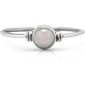 Koral Jewelry Round Moonstone 925 Sterling Silver Ring - Delicate BOHO Chic Jewelry - Fashionable and Stylish for Girls and Women with Velvet Bag/Gift Box- Made by Indian Artisans - Size 5-10