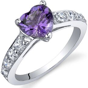 Peora Amethyst Heart Promise Ring for Women 925 Sterling Silver, Natural Gemstone Birthstone, 1 Carat Heart Shape 7mm, Sizes 5 to 9