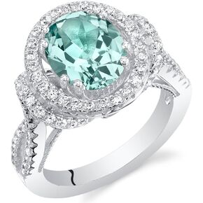 Peora Simulated Paraiba Tourmaline Ring for Women 925 Sterling Silver, Large 3 Carats Oval Shape 10x8mm, Sizes 5 to 9