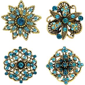 TAORANJU Vintage Women's Austrian Crystal Wedding Flower Shape Brooches, 4 Pcs Elegant Brooch Pins Rhinestone Enamel Shawl Clip for Women Girls Brides Wedding Party Accessories