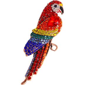 Vintage CZ Colorful Parrot Brooch Pin for Women Girls Rose Gold Plated Exaggerated Birthstone Animal Bird Brooches Lapel Pins Christmas Birthday Anniversary Ornament Dress Accessories Delicacy Jewelry Gift