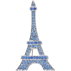 Alilang Silvery Tone Plated Synthetic Sapphire Blue Paris Eiffel Tower Fashionable Jewel Pin Brooch
