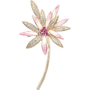 Gyn&Joy Rose Gold Tone Plated Fuchsia Pink CZ Enamel Daisy Pin Brooch BZ227