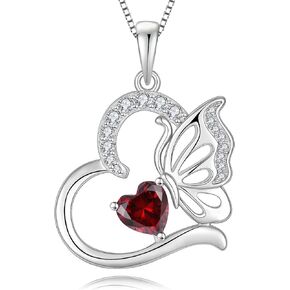 Butterfly Necklace for Women 925 Sterling Silver Heart Pendant Birthstones Jewelry Gift