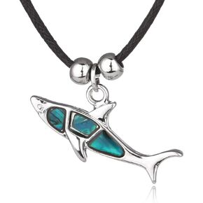 Barch Young Blue Abalone Paua Shell Shark Pendant Necklace for Women and Girls on Black Cord/Stainless Chain Movie Necklace