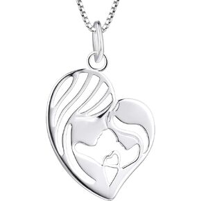 YL Mother and Daughter Necklace 925 Sterling Silver Mum Hold Child Heart Pendant Created Ruby/Aquamarine/Sapphire/Amethyst/Emerald/Garnet/Zirconia Necklace Gifts for Moms