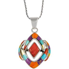 Turquoise Necklace 925 Sterling Silver & Genuine Turquoise and Semiprecious Gemstones Pendant 20"