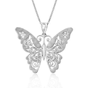 Honolulu Jewelry Company Sterling Silver Filigree Butterfly Nature Necklace Pendant with 18" Box Chain