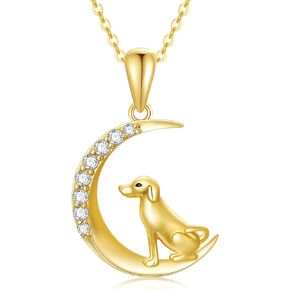 SISGEM 14k Gold Dog and Moon Pendant Necklace for Women, Real 14 Karat Gold Jewelry for Wife/Girlfriend, Birthday Gifts for Her, 16-18 Inch