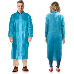 AMZ Medical Supply Disposable Lab Coats for Adults Large, Pack of 10 Blue Unisex Lab Coat Knee Length, PP+PE 40 GSM Disposable Lab Coat No Pockets with Long Sleeves, Loop Fasteners, and Elastic Wrists