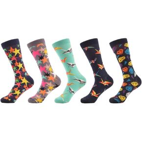 5 pairs/lot Men's Cool Star Pattern Combed Cotton Paper Crane Funny Casual Crew Socks