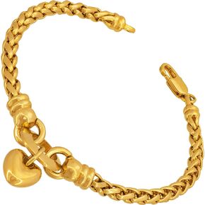 LIFETIME JEWELRY “Love Heart" 4mm Wheat Chain Bracelet for Women 24k Gold Plated