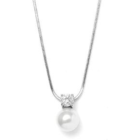 Mariell White Pearl Bridal, Bridesmaid Necklace with CZ Crystal, Pearl Wedding Jewelry, Birthday Gift
