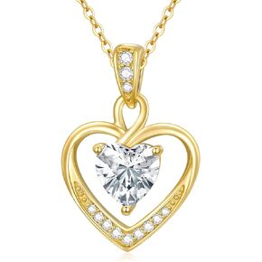 Classic 14K Gold Heart Necklace for Women, Dainty Gold Love Heart Pendant with Sparkling Created Diamond Forever Love Jewelry Gift for Mom, Wife, Girlfriend 16"-18"