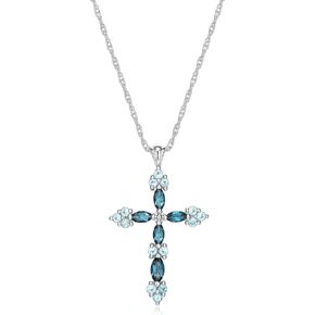 MORGAN & PAIGE Blue Topaz Cross Necklace For Women - Solid 925 Sterling Silver Cross Necklace With Swiss Blue & London Blue Topaz Cross Pendant - 18"