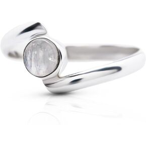 Round Moonstone 925 Sterling Silver Ring - Delicate BOHO Chic Jewelry - Fashionable and Stylish for Girls and Women with Velvet Gift Bag/Box - Made by Indian Artisans - Size 5-10