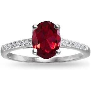 GemStar USA Sterling Silver Synthetic Ruby and White Topaz Oval Crown Ring