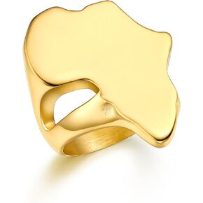 African Map Rings for Men Women, Stainless Steel Mens Biker Ring Africa Maps Jewelry for Hip Hop Rapper