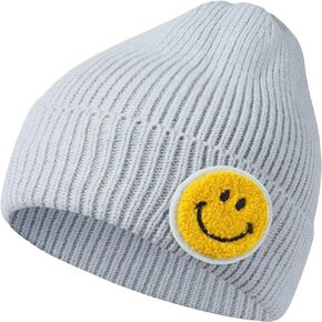 Men and Women Casual Fashion Happy Smile Face Pastel Tone Colored Ribbed Thick Knit Beanie Hat