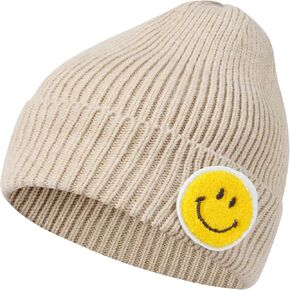 Men and Women Casual Fashion Happy Smile Face Pastel Tone Colored Ribbed Thick Knit Beanie Hat in Kuwait