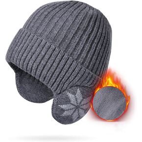 Winter Beanie Hat for Men Women Warm Knitted Cap Plush Thickened Ear Protection Head Cap Earflap Hat Cold Weather Skull Cap