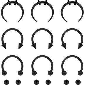 Yolev 9Pcs septum Rings Septum Jewelry 16g 18g Septum Ring Septum Piercing 20g Horseshoe Earring Hoop Stainless Steel Nose Ring Hoop Nose Piercing Jewelry for Women and Men