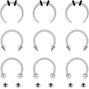Yolev 9Pcs septum Rings Septum Jewelry 16g 18g Septum Ring Septum Piercing 20g Horseshoe Earring Hoop Stainless Steel Nose Ring Hoop Nose Piercing Jewelry for Women and Men in Kuwait