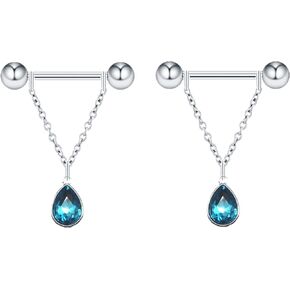 WOSEXYMEN Nipple Rings 14G Pierced Barbells Surgical Steel Nipple Chain Crystal Teardrop Body Piercing Jewelry