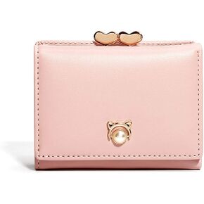 JIUFENG Women's RFID Blocking Short Wallet Trifold Korean Fashion Multifunctional Pearl Coin Wallet Card Holder
