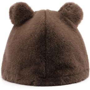 Furry Beanie Fur Bear Ear Women Cute Outdoor Warm Hat Plush Slouchy Beanies