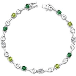Gem Stone King 925 Sterling Silver Green Nano Emerald and Green Peridot and White Lab Grown Diamond Bracelet For Women (2.72 Cttw, Gemstone May Birthstone, Round 4MM, 6.5, 7, 7.5 Inches)