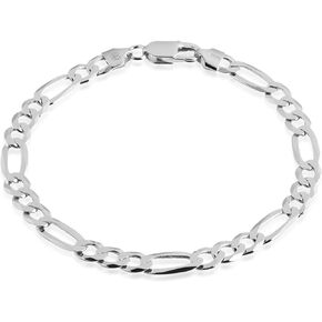 QUADRI - Figaro Link Chain 7 mm in 925 Sterling Silver Italian Bracelet for Men Women - 7 to 9 Inch - Premium Quality Made in Italy Certified - Gift Box Included