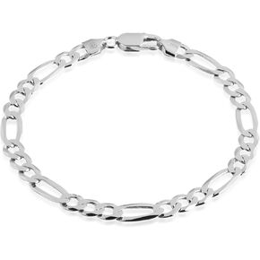 QUADRI - سلسلة ربط فيجارو 7 مم في سوار إيطالي من الفضة الإسترلينية 925 للرجال والنساء - من 7 إلى 9 بوصة - جودة ممتازة مصنوعة في إيطاليا معتمدة - صندوق هدايا متضمن in Kuwait