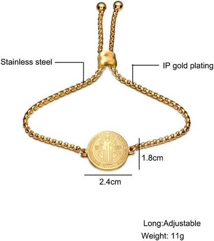 سوار ميدالية القديس بنديكت، سوار قلادة من الفولاذ المقاوم للصدأ من سانت بنديكت، ميدالية طرد الأرواح الشريرة من الفولاذ المقاوم للصدأ، ميدالية مسيحية سرّية، درء مجوهرات الحماية الشريرة، هدية كاثوليكية in Kuwait