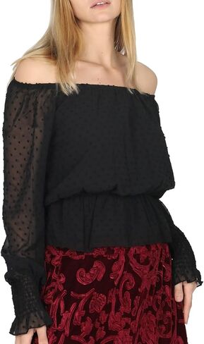 بلوزة نسائية من Yukiwi بأكمام منتفخة ونقاط سويسرية بدون أكتاف من Peplum in Kuwait