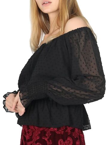 بلوزة نسائية من Yukiwi بأكمام منتفخة ونقاط سويسرية بدون أكتاف من Peplum in Kuwait