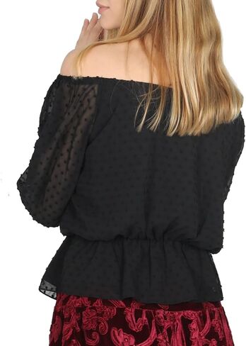 بلوزة نسائية من Yukiwi بأكمام منتفخة ونقاط سويسرية بدون أكتاف من Peplum in Kuwait