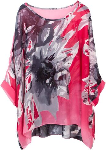 Wiwish Women's Bohemian Style Summer Beach Lagenlook Top Kimono Loose Waterfall Chiffon Kaftan Poncho Shirt in Kuwait
